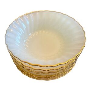 7‎ Vtg Fire King Swirl Pattern White Milk Glass Cereal Bowls Gold Rim 6-3/8" USA
